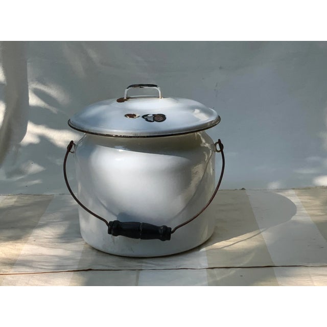 Farmhouse Rare 1902 White Enamelware Milk Pitcher & Covered Bucket Set - Vermont Country Estate Find For Sale - Image 3 of 12