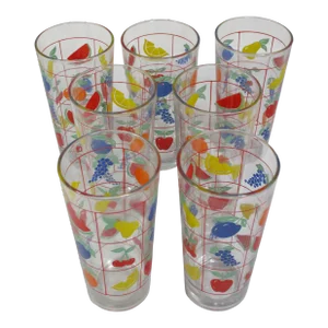 1960s Set of 7 Vintage Fruit Drinking Glasses