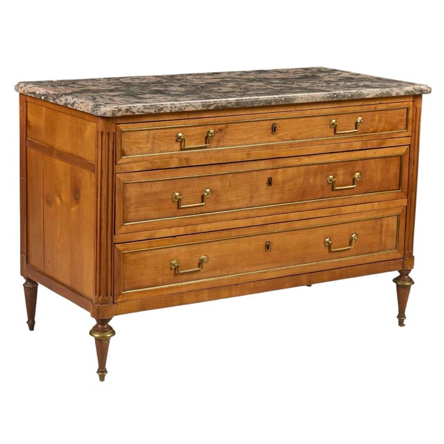 Late 19th Century 19th-C. French Louis XVI Neoclassical Style Fruitwood Marble Top Chest Commode For Sale - Image 5 of 5