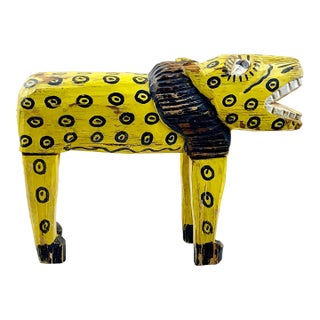 Large Antique Folk Art Wooden Lion For Sale