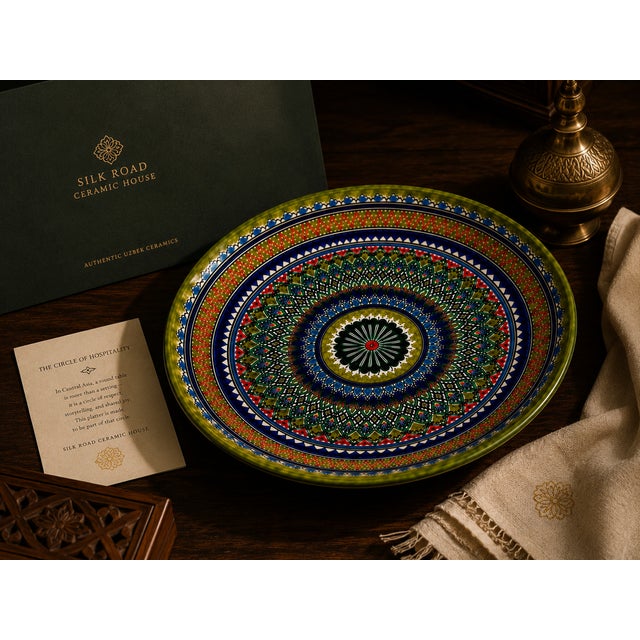 Traditional Large Hand-Painted Uzbek Ceramic Serving Platter For Sale - Image 3 of 4