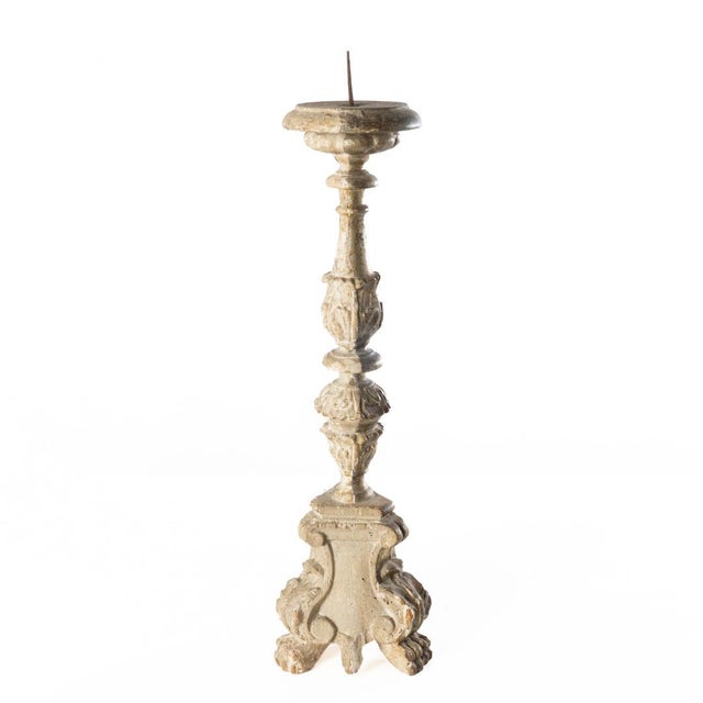 Wood Italian Gilt Wood Pricket Candlestick For Sale - Image 7 of 10