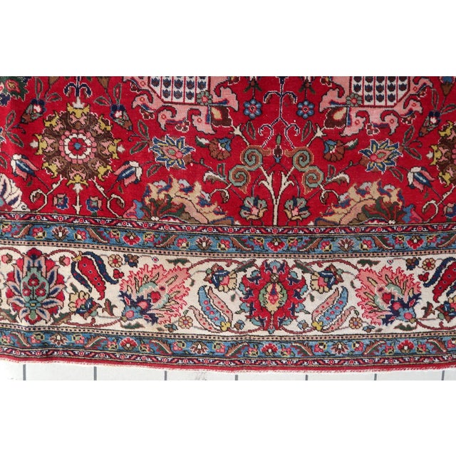 1920s, Antique Tabriz Wool Rug, Allover Shah Abbasi Floral, Crimson Field, 9 X 13 For Sale - Image 15 of 16
