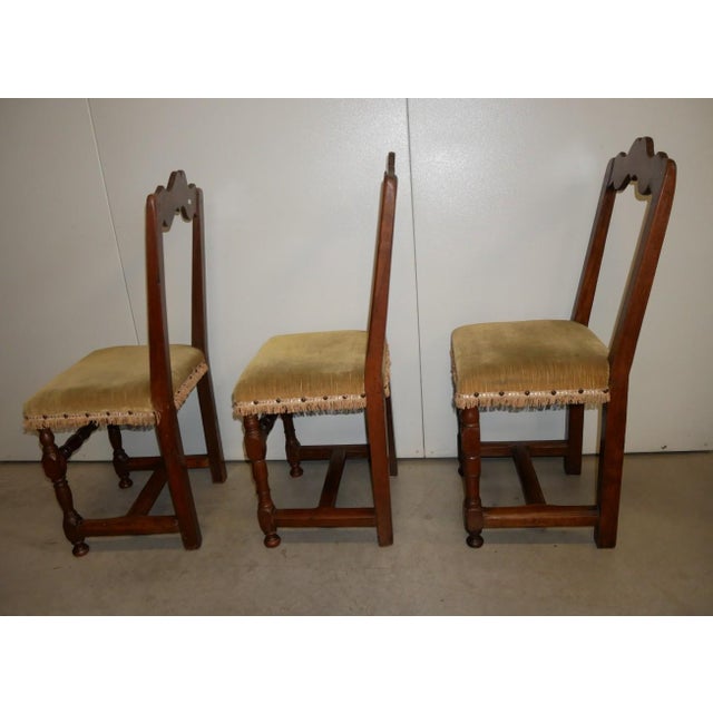 six antique walnut chairs, 18th/19th century set of six antique solid walnut chairs probably from france or spain lorraine...