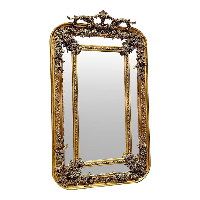 French Baroque Style Big Mirror With Gold Details For Sale