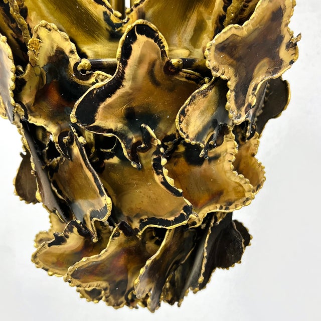 1970s Torch Cut Brass Brutalist Chandelier by Tom Greene for Feldman For Sale - Image 12 of 15