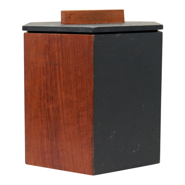 Mid Century Modern Harpswell House Walnut & Slate Hexagonal Ice Bucket For Sale