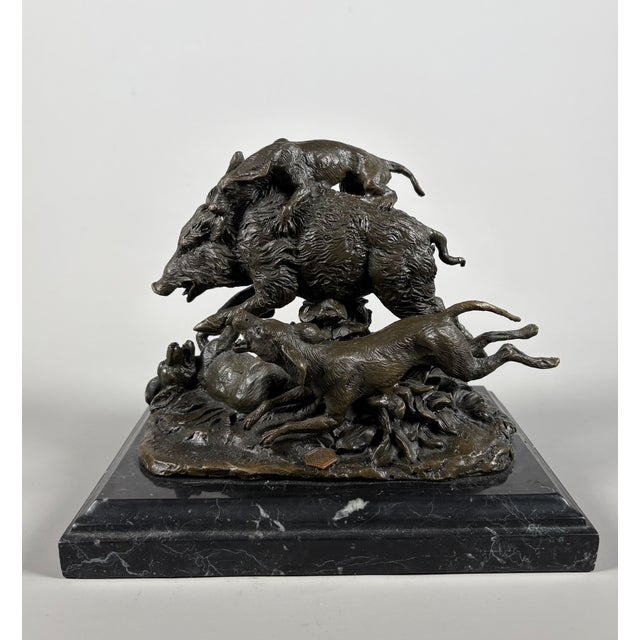 Pierre Jules Mene, Wild Boar Captured by Four Dogs, 1800s, Bronze & Marble For Sale - Image 9 of 9