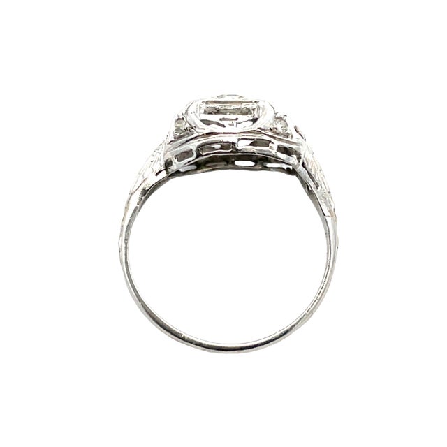 Mid 20th Century Platinum Art Deco Old European Cut Diamond Filigree Ring, Size 6.25 For Sale In New York - Image 6 of 10