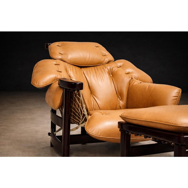 Brown “Jangada” Lounge Chair with Ottoman in Hardwood & Leather, Jean Gillon, 1970s – Lot 213 For Sale - Image 8 of 16