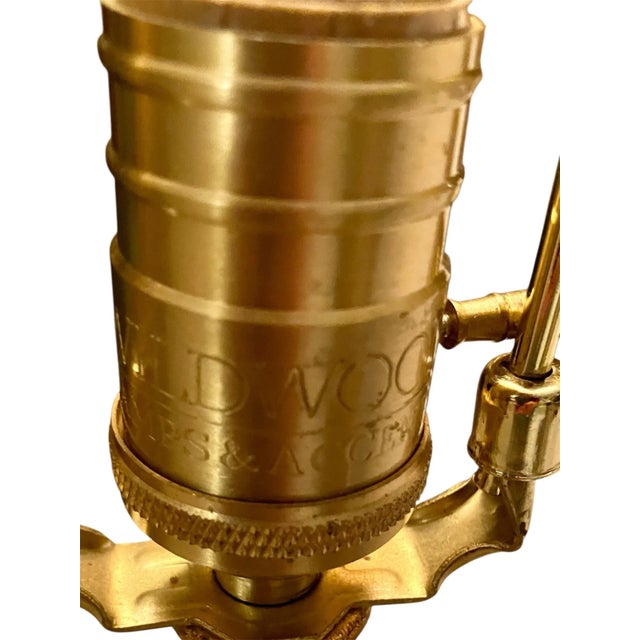 Metal Contemporary Pair of Lamps Circa 2000s Swirled Carved Design in Dark Green Cylindrical Textured Surface With Gold Leaf Base For Sale - Image 7 of 12