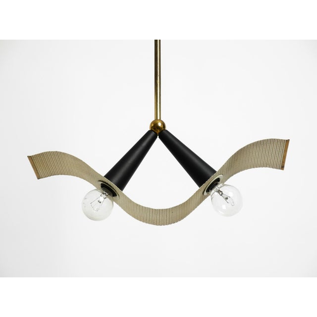 Mid-Century Brass Ceiling Cone Lamp with Curved Perforated Sheet Lampshade, 1950s For Sale - Image 15 of 18