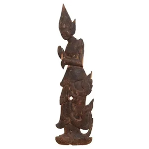 Antique Carved Wooden Sculpture of a Thai Praying