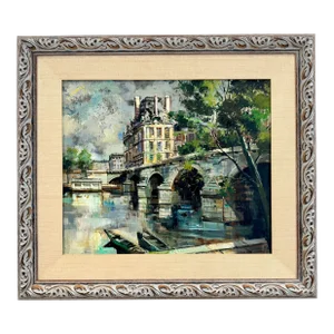 Mid-Century Expressionist Painting of Paris Featuring a Bridge Over Rriver Seine (Framed) - By Artist J. Warner