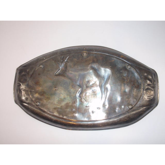 Vintage Oval Pewter Platter With Roe Deer in Mountains With Pinecone Edge For Sale - Image 4 of 12