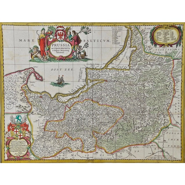 An attractive hand-colored copperplate engraved 17th century map of Prussia entitled "Prussia Accurate Descripta a Gasparo...