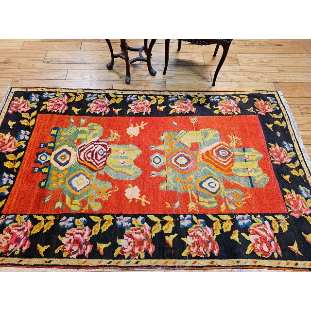 Vintage Caucasian Karabagh Rug, Hand-Knotted Gol Farang Floral Design, 5' x 7' For Sale - Image 4 of 15
