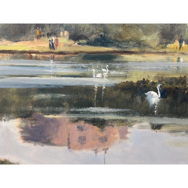 Vintage Oil Painting of Windsor Castle with Swans in the Lake by British Artist 1982 For Sale - Image 16 of 18