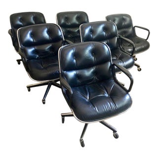 Black Leather Pollock Desk Chairs by Knoll - Set of 6 For Sale