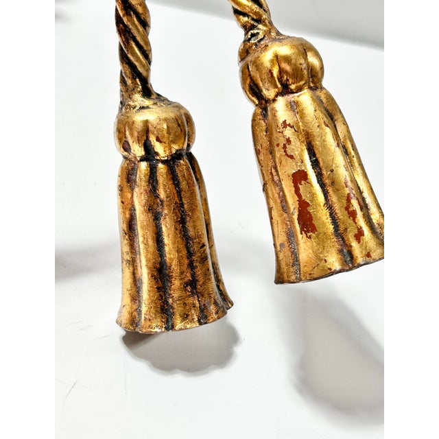 Vintage Italian Gilt Metal Rope & Tassel Curtain Tiebacks, Pair For Sale - Image 4 of 8