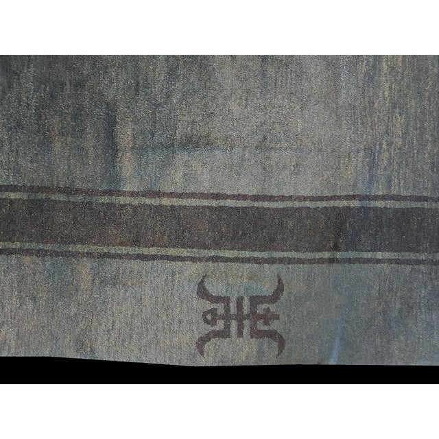 Textile 1930s Blue Solid Shou Symbols Floral Antique Chinese Peking Knotted Wool Rug For Sale - Image 7 of 10