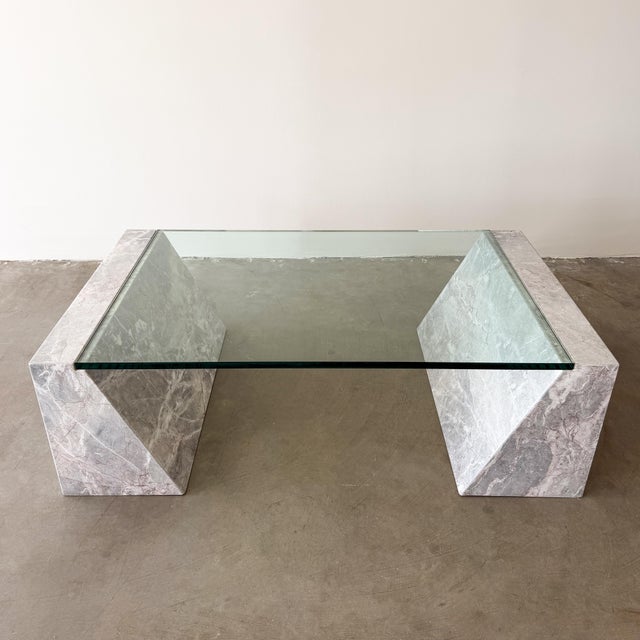Vintage 1980s Postmodern Marble Stone and Glass Coffee Table For Sale In Palm Springs - Image 6 of 11