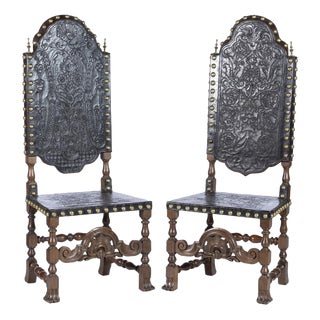 Chestnut High-Backed Chairs, 19th Century, Set of 2 For Sale
