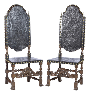 Chestnut High-Backed Chairs, 19th Century, Set of 2
