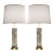 1960s Matched Pair Large Dresden Hollywood Regency Cut Crystal Glass Brass Column Table Lamps - a Pair For Sale