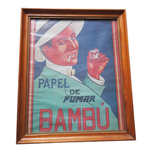 1930s Framed Vintage Bambu 'Papel De Fumar' Poster