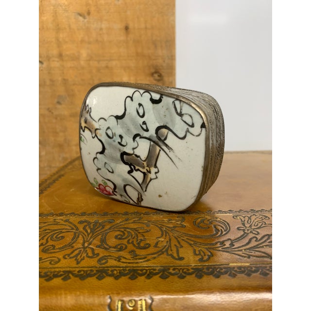 Vintage Chinese Porcelain Shard & Repousse Nickel Silver Trinket Box For Sale - Image 4 of 5