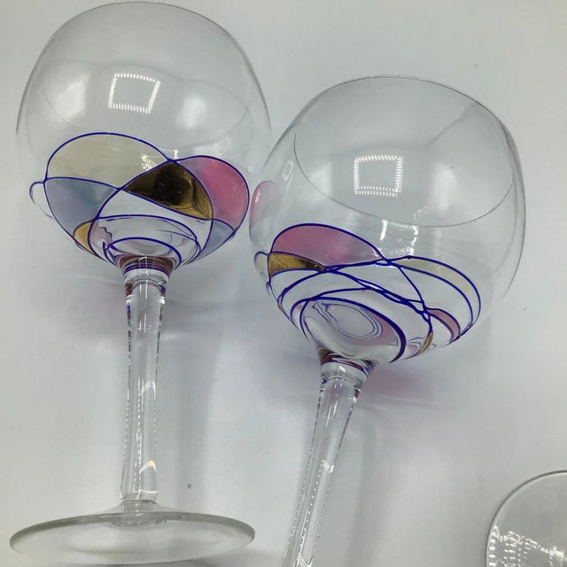Transparent Romanian Cristiro Mosaic Pattern Wine Glasses Hand Blown - Set of 4 For Sale - Image 8 of 13