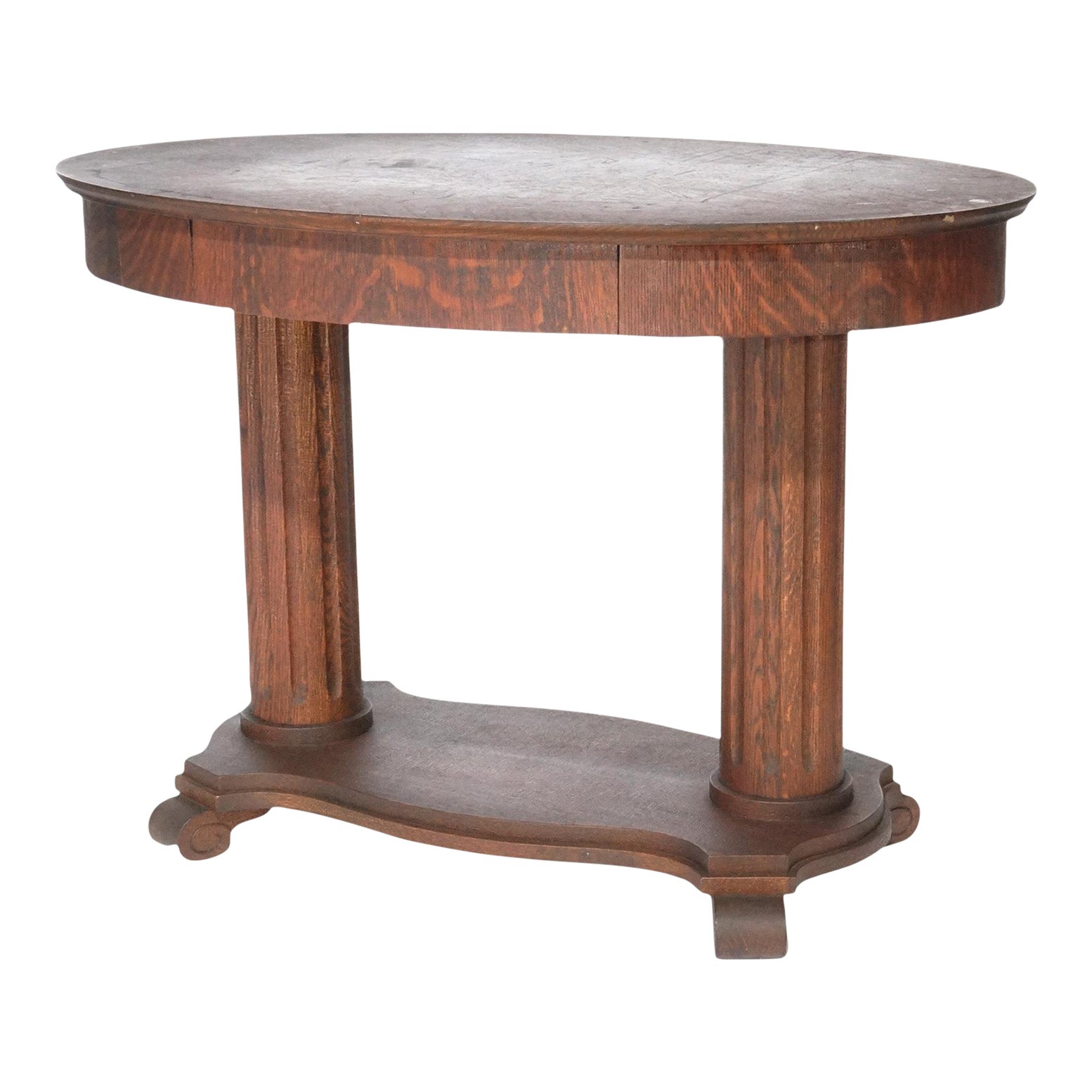 Antique Arts & Crafts Oval Oak Library Table 1910 | Chairish