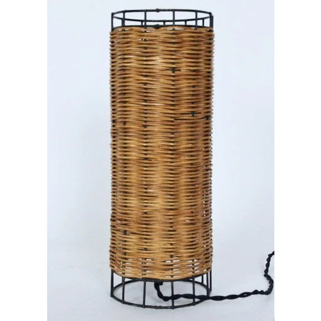1960s Paul Mayen Habitat Style Black Wire & Woven Rattan Lamp, 1960s For Sale - Image 5 of 13