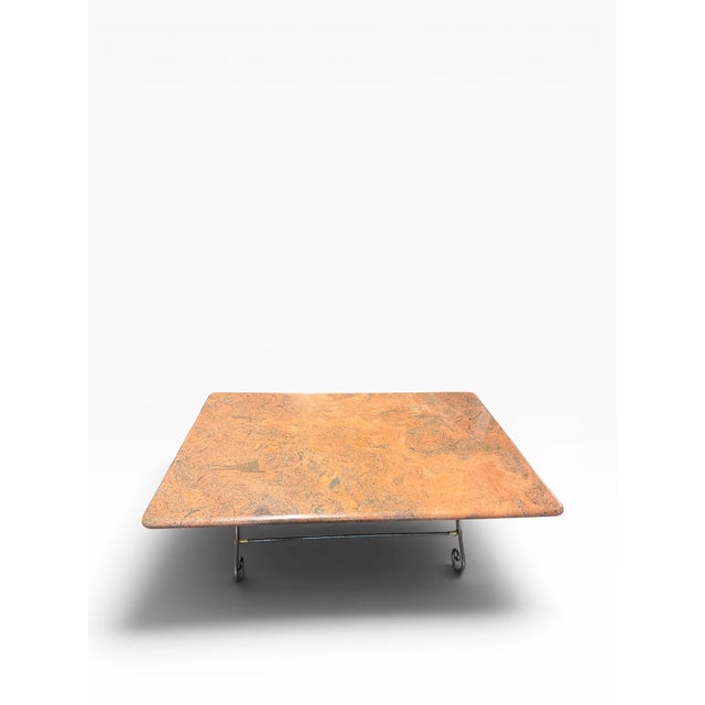 Spanish Revival Vintage Forged Iron & Granite Outdoor Dining Table With Brass Accents For Sale - Image 3 of 9