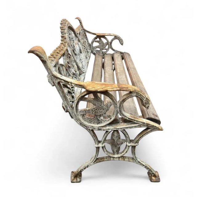 Victorian Vintage Ornate Cast Iron and Wood Garden Bench With Animal Motifs For Sale - Image 3 of 5