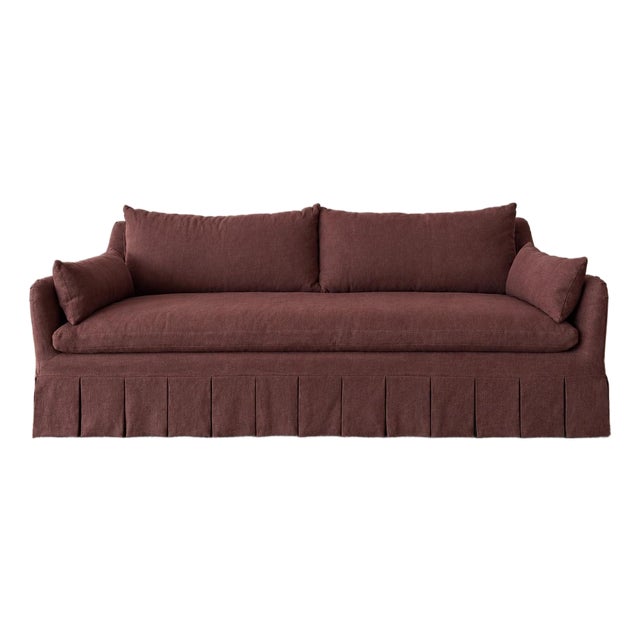 Parisian Sofa Slip Covered in Belgian Dark Rust Linen For Sale