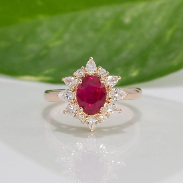 1.5Ct Gia Certified Burma Ruby Ring With Earth-Mined Diamonds: Solid 14k Gold, Size 6.75 For Sale In Columbus - Image 6 of 10