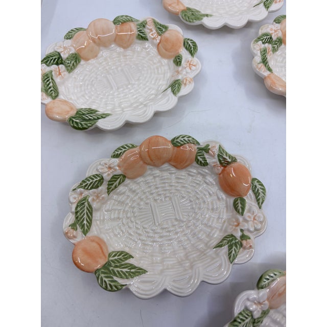 White Vintage Ceramic Basketweave and Peach Decorative Dish Set - A Set of 6 For Sale - Image 8 of 10