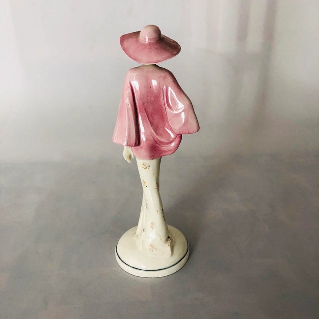 Vintage Art Deco Style Porcelain Lady With Large Hat Figurine For Sale - Image 4 of 7