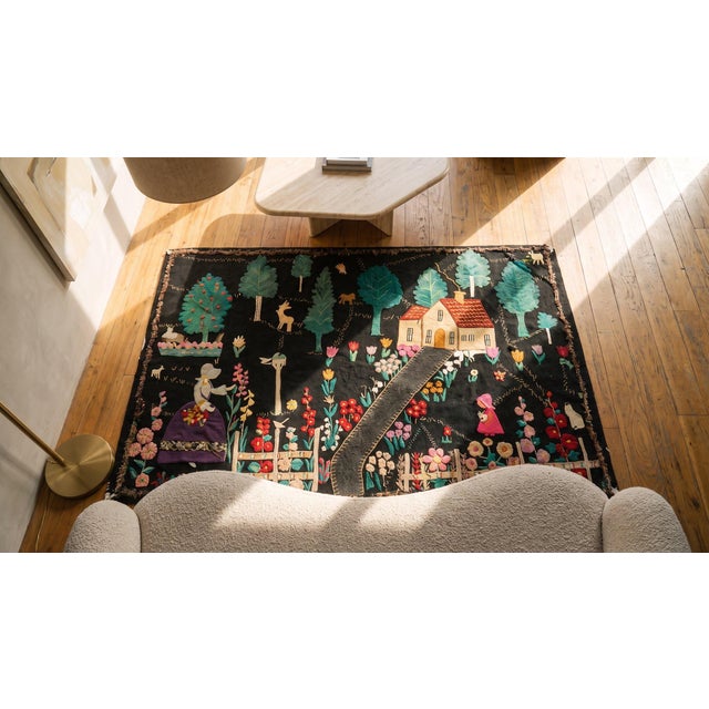 Early 20th Century 1900s Black Scene Pictorial Antique American Applique Rug 2'x3' 2" Flatweave Wool Carpet For Sale - Image 5 of 7
