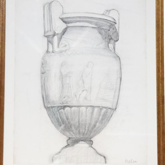 French 20th Century French Graphite Urn Drawing (B) For Sale - Image 3 of 3