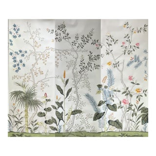 Hand-Painted Chinoiserie Garden Mural Panels | Off-White Floral & Palm Luxury Wall Art Set of 3 For Sale