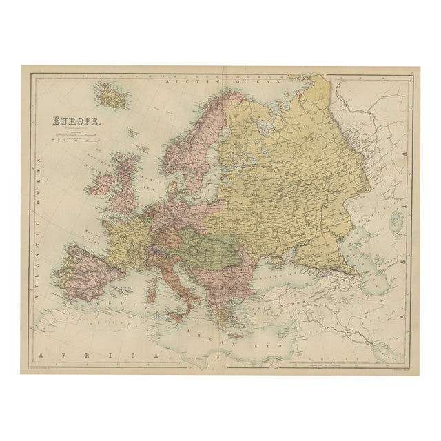 Antique Map of Europe from Blacks General Atlas, Edinburgh, 1870 For Sale