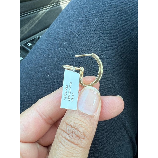 Metal Roshe Jewels Hoop Earrings With Natural Diamonds, 0.75 Carats 14k Yellow Gold, A Pair For Sale - Image 7 of 12