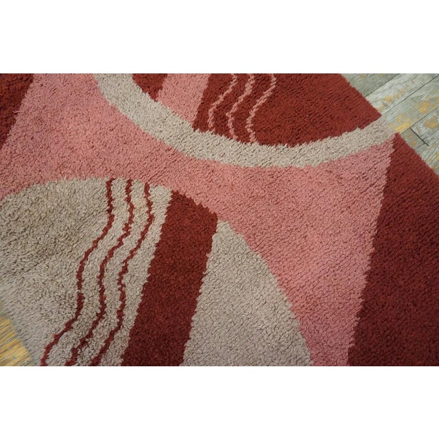 1930s Red Abstract Antique English Art Deco Carpet 3'x5'10" Handknotted Wool Rug For Sale - Image 9 of 11