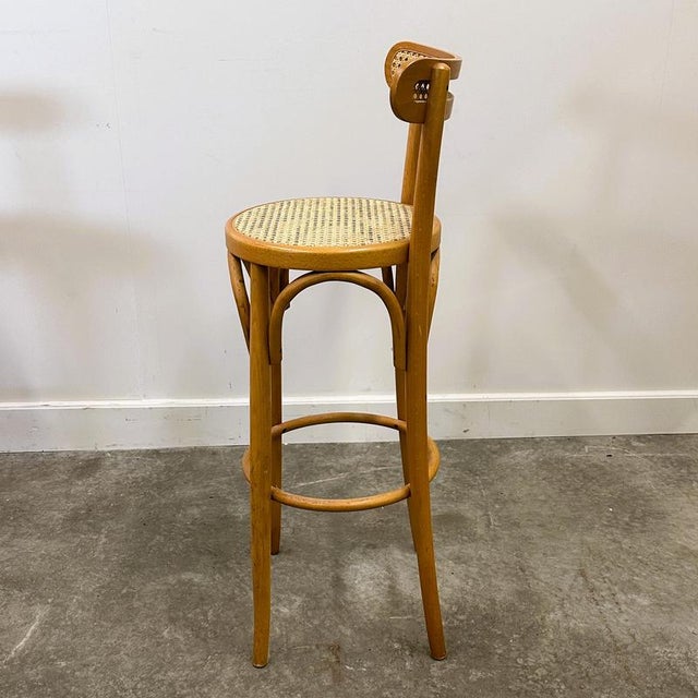 Vintage Italian Bentwood and Cane Bar Stools, 1970s, Set of 4 For Sale - Image 5 of 12