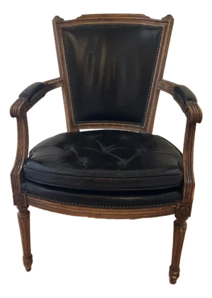 Early 20th Century Louis XVI Black Leather Upholstered Bergere
