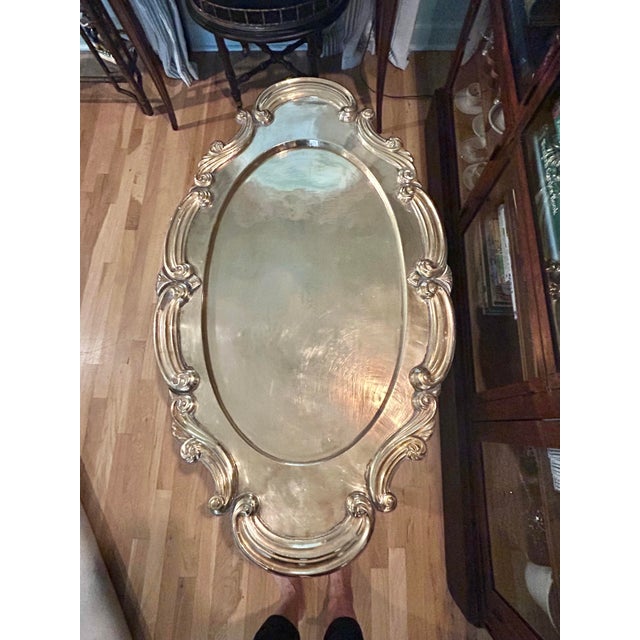 1970s Vintage Hollywood Regency Brass Tray Top on Faux Bamboo Base Coffee Table For Sale - Image 5 of 14