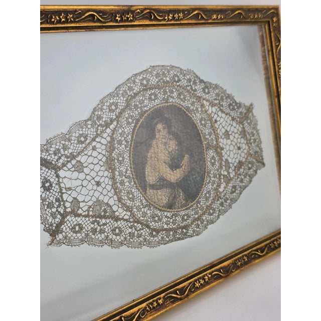 Ivory Ultra Rare Antique 1820s Lace Mounted Portrait Watercolor on Ivory Georgian Art For Sale - Image 8 of 12